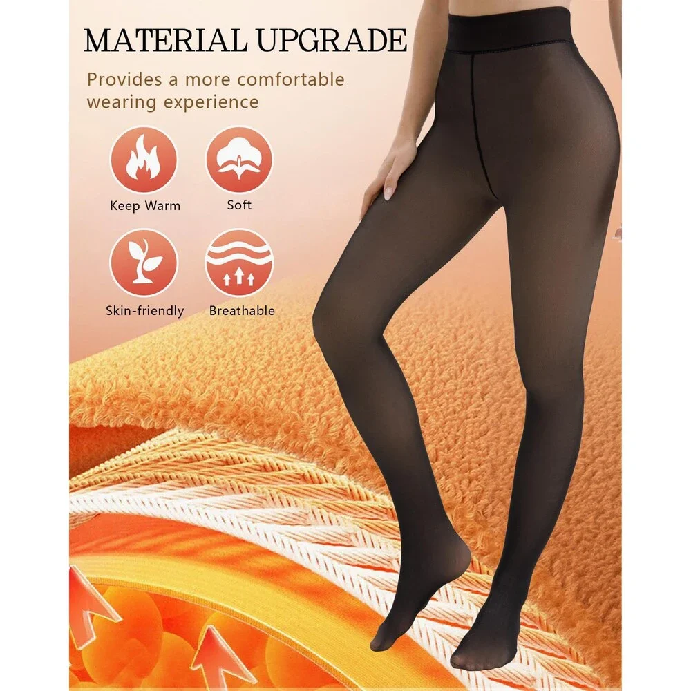 HONGTEYA Women's 2 Pairs Fleece Lined Tights Warm Sheer Pantyhose Fake L